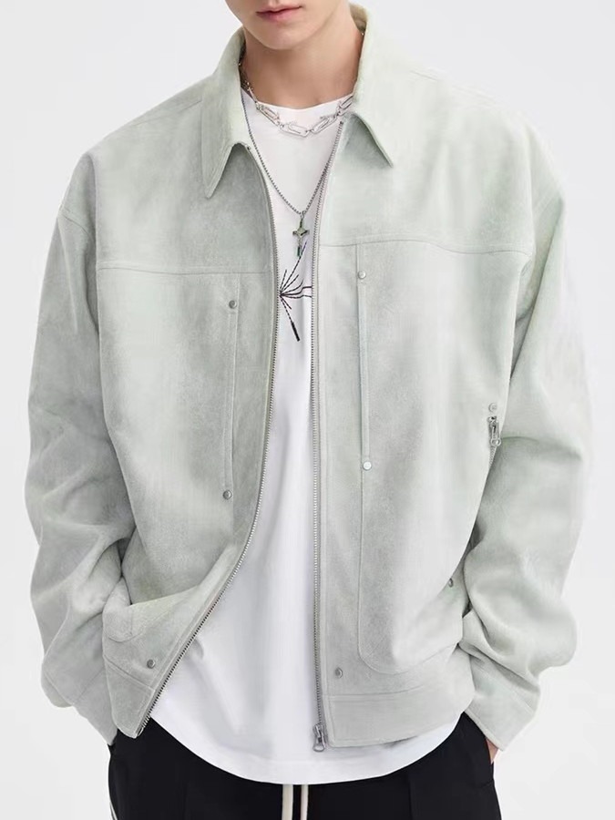 Cremallera básica abrigo hombres Otoño e Invierno Suede ropa herramientas americano 2023 nueva chaqueta de solapa superior moda