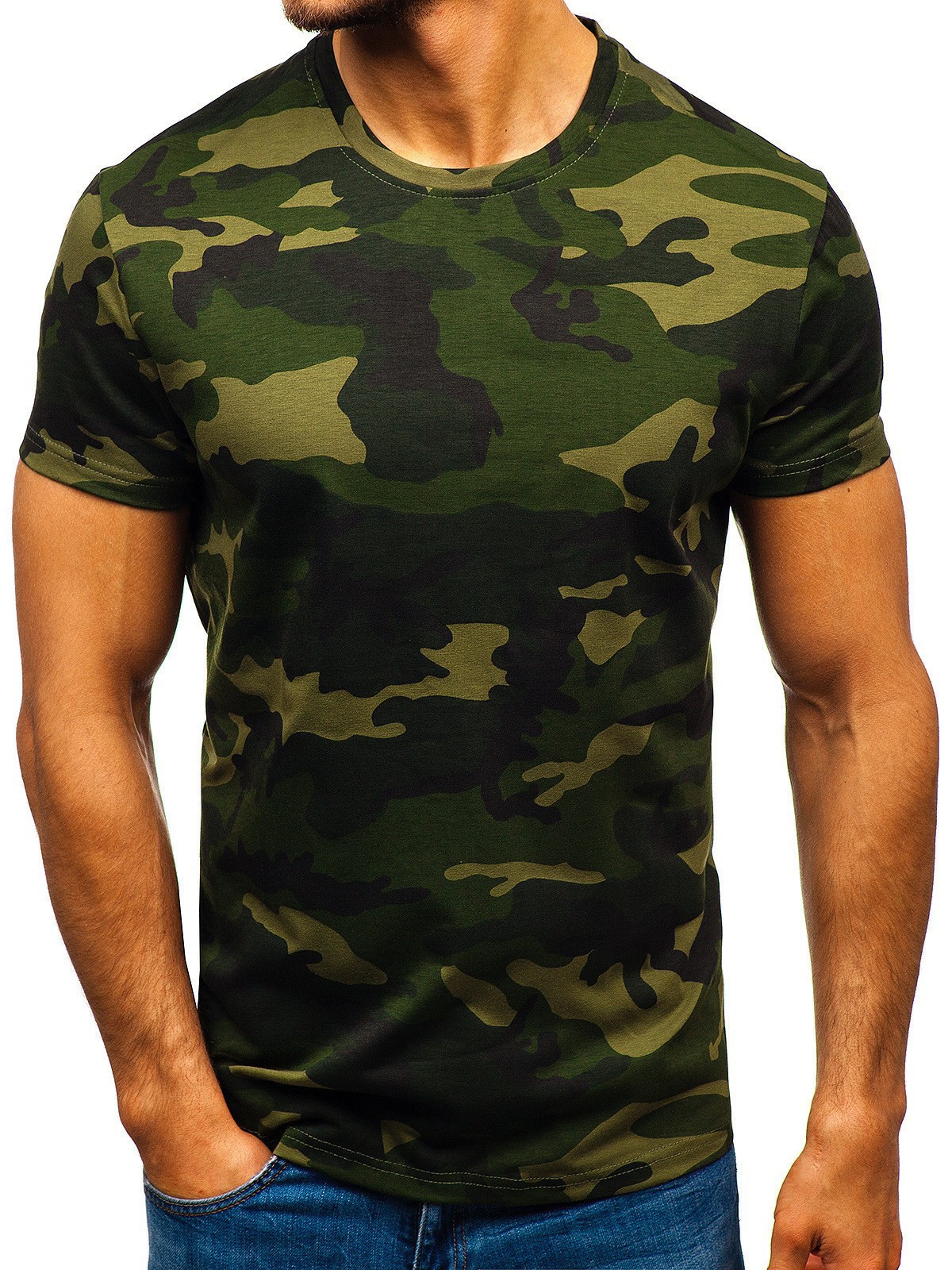 Camiseta de manga corta suelta transpirable de malla de todo fósforo de la calle principal con estampado digital 3D de camuflaje multicolor retro clásico