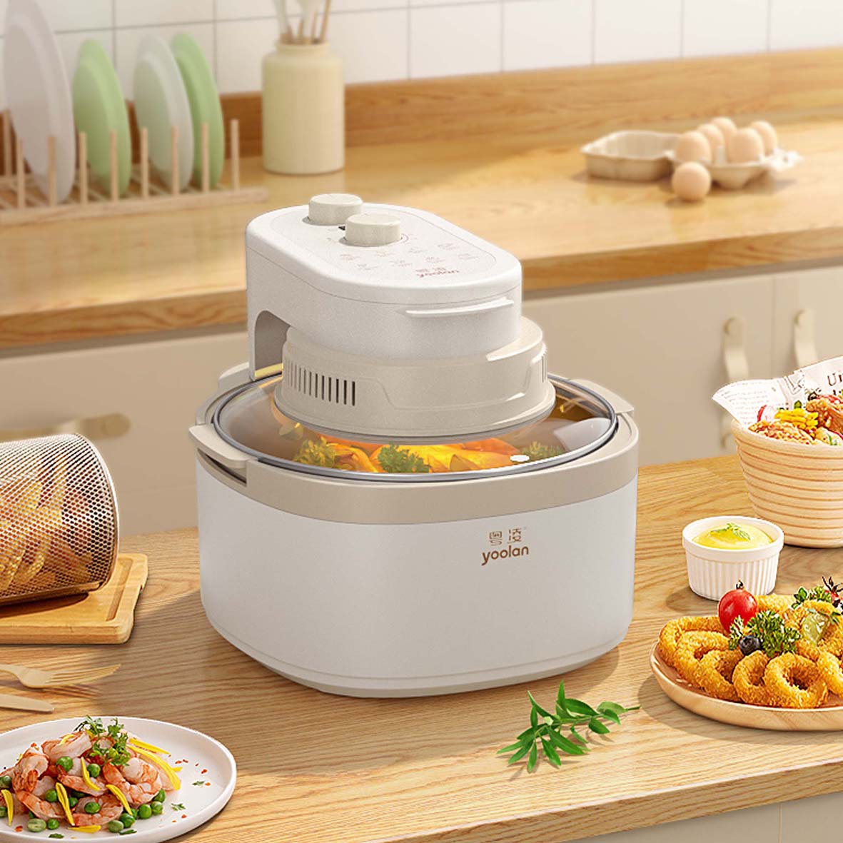Cross-Border Air Fryer Flip-Free 8L Large Capacity 360-Degree Rotating Multi-Function Electric Fryer Visual Wholesale Export