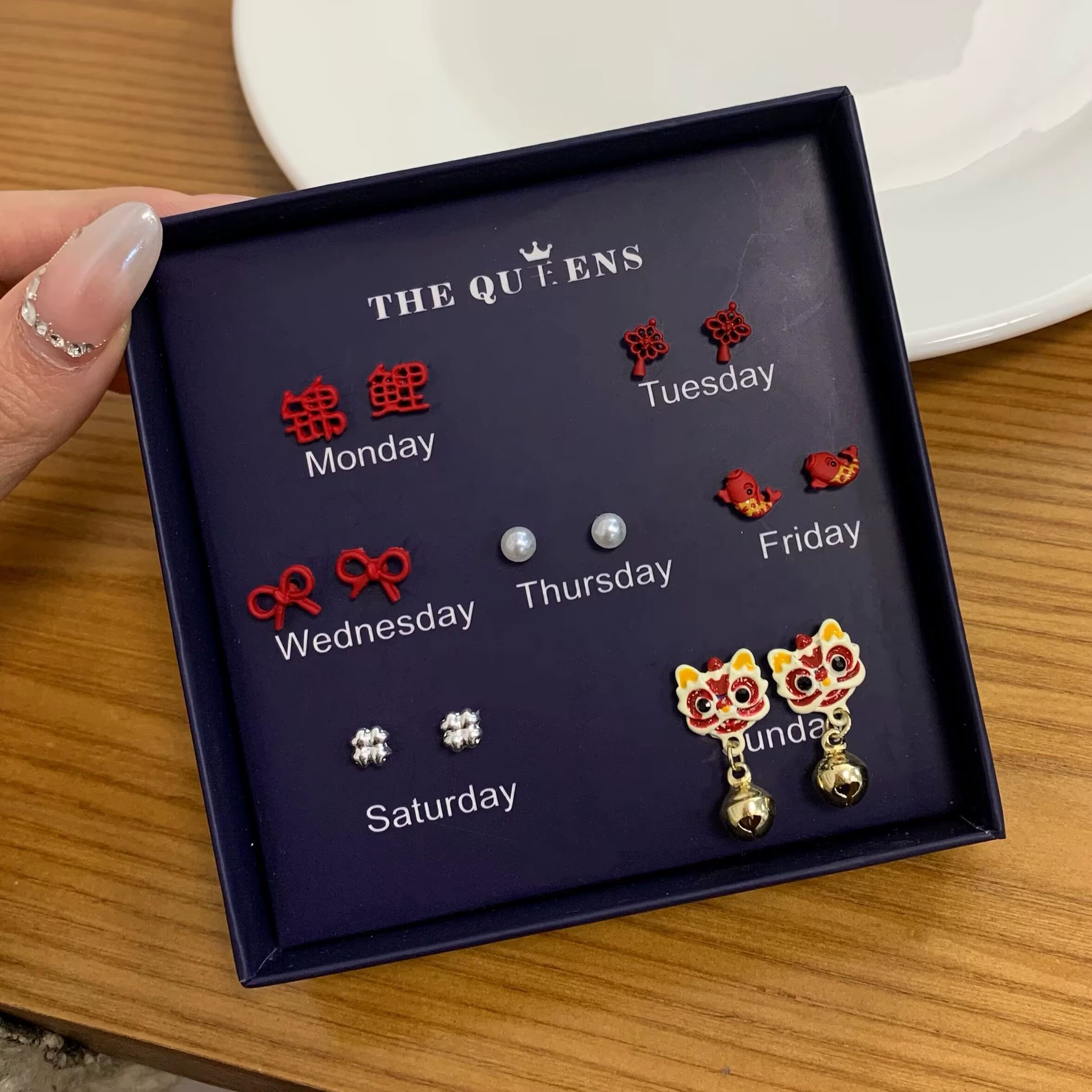 Earrings gift box, custom summer set, cartoon silver‑needle studs for elementary students