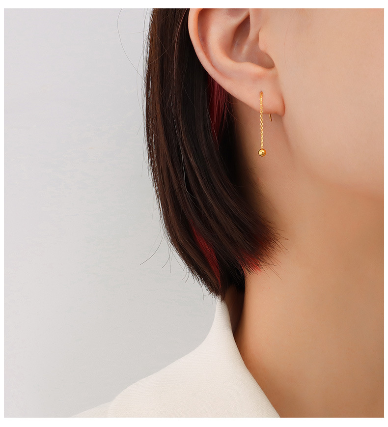 European and American simple mini steel ball long ear line titanium steel earrings