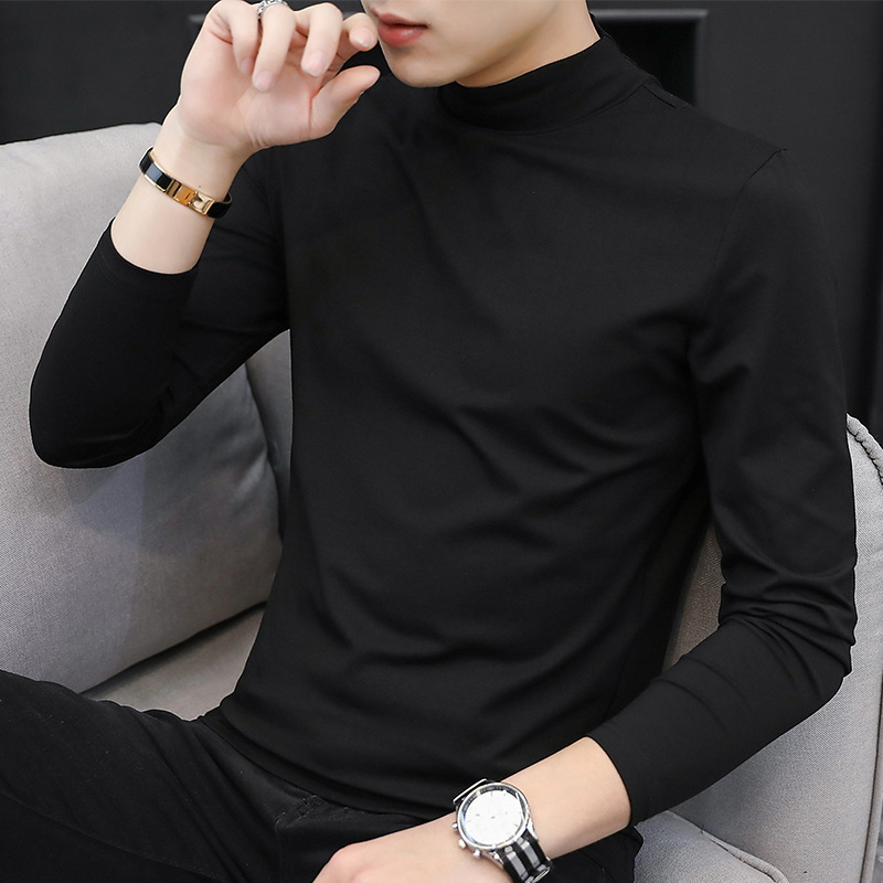 Modal Long-sleeved T-shirt Men's Fit Top Spring and Autumn Inner Mid-collar Young Men's Half-high Collar Base Shirt