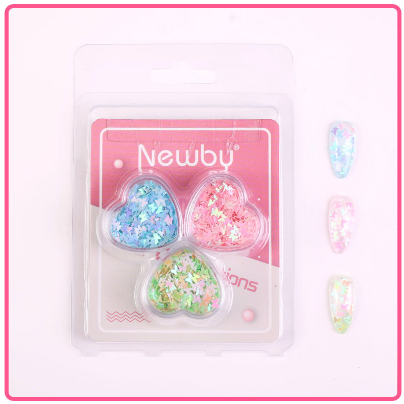 Arte de uñas Aurora mariposa lentejuelas irregulares láser corazón lentejuelas brillo de uñas color mágico accesorios de joyería en caja