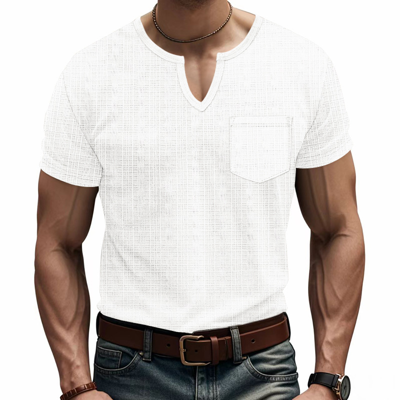 Camiseta hombre lino y bambú cuello en v verano transpirable_voghion.com