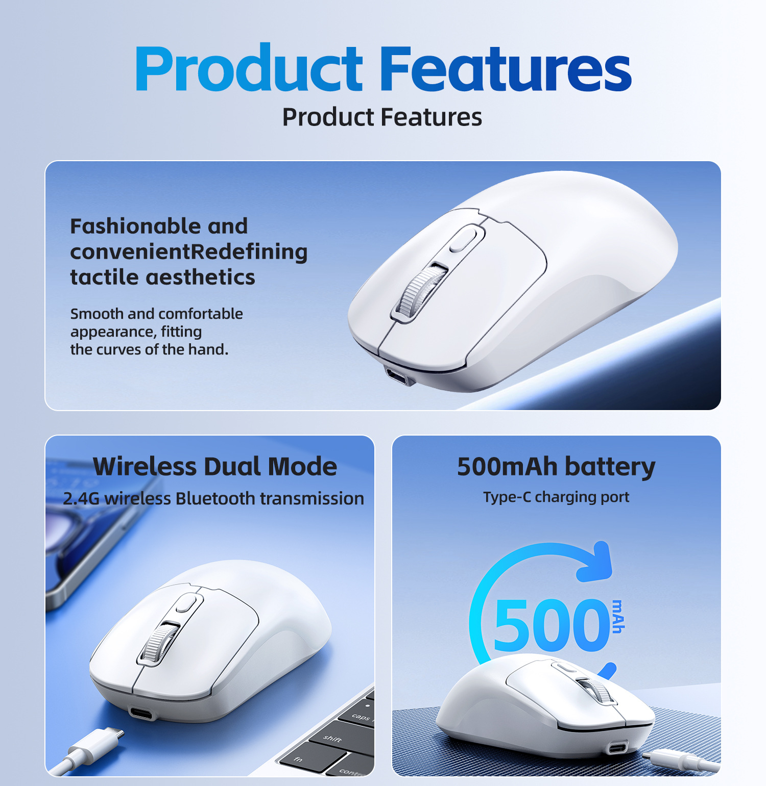 T-WOLF Thunder Wolf Q3 Bluetooth Kablosuz Fare Çift Modlu Şarj 2.4G Dizüstü Ofis Fare Sessiz