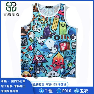 定制夏季汗背心男士休闲圆领速干运动健身坎肩热转印无袖套头背心