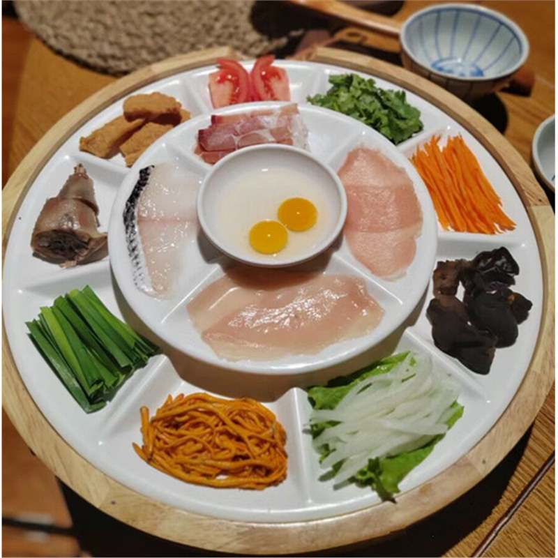 Yunnan Cross-Bridge Rice Noodle Plate with Ten Compartments, Multi-Compartment Ingredient Platter, Melamine Plastic Five-Compartment Braised Vegetable Plate, Fish Platter