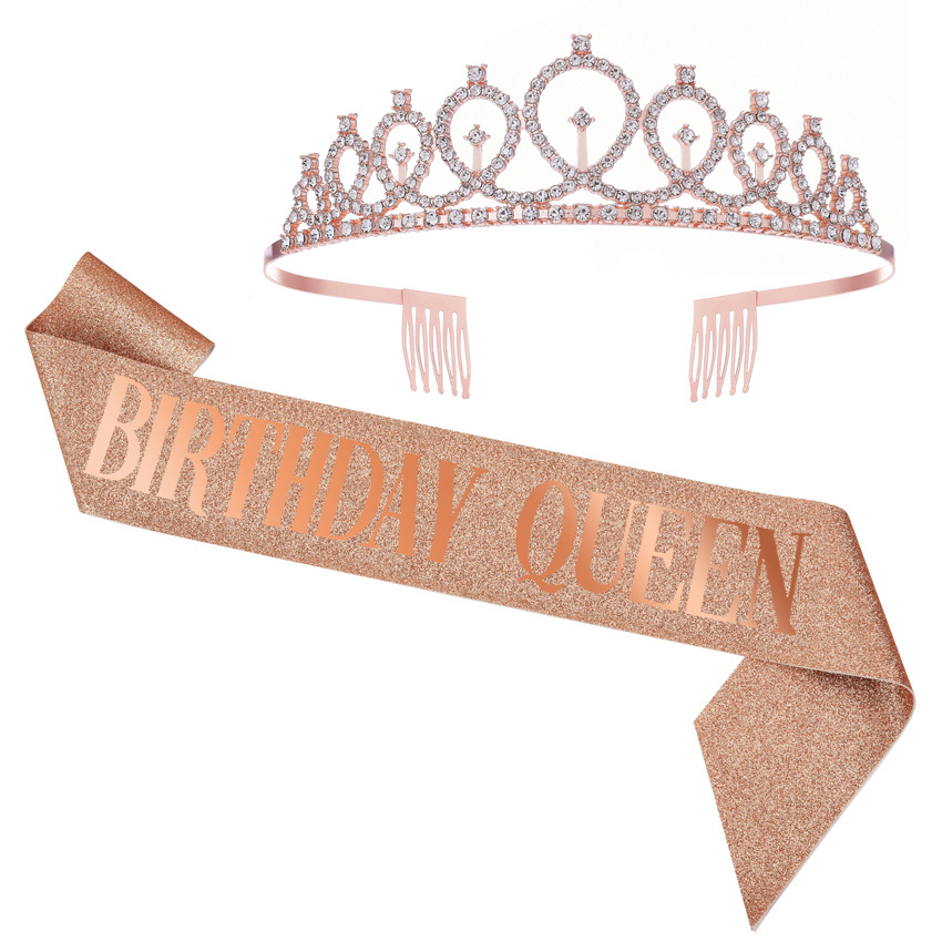 DEG0069 玫瑰金皇冠肩带BIRTHDAY QUEEN