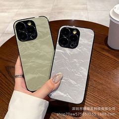 アップル15promax下雪山皮紋メッキ携帯電話ケースiPhone14皮質レンズフィルム保護カバーを適用