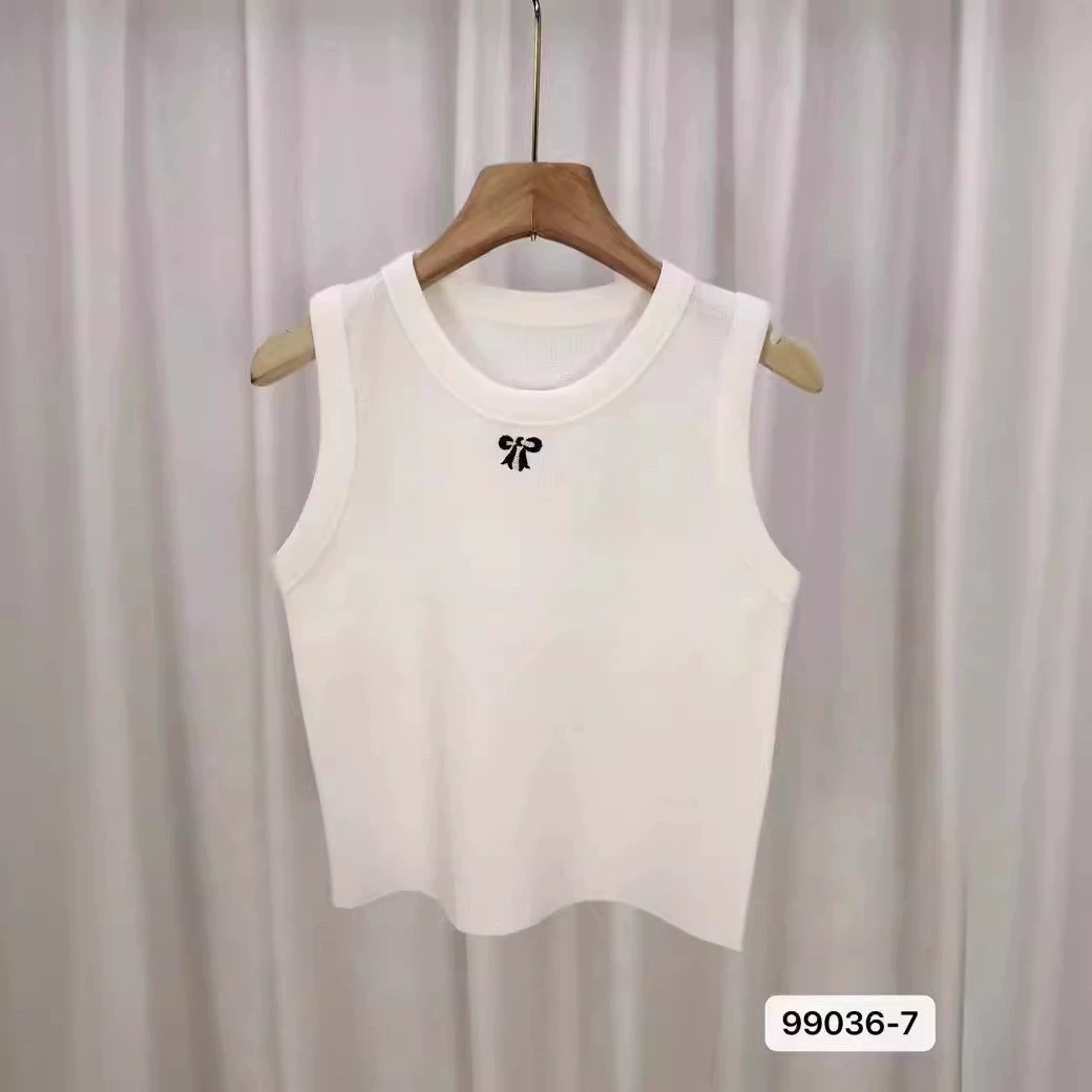 Short sleeveless summer vest, bow embroidery, fashionable cropped design, one size