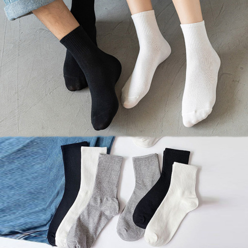Student sports basketball socks foreign trade cotton socks spring and autumn black and white gray women's stockings wholesale street stall men's mid-calf socks