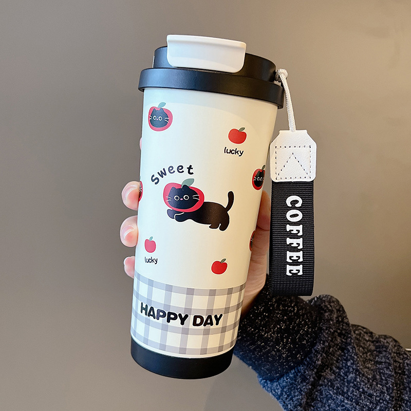 Taza de café simple y elegante Taza de vacío de patrón de color sólido 316 linda chica portátil 2024 nueva taza de agua de gran capacidad