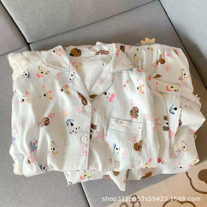 云朵棉短袖睡衣女夏季简约桃心印花夏天可外穿家居服套装跨境批发|undefined
