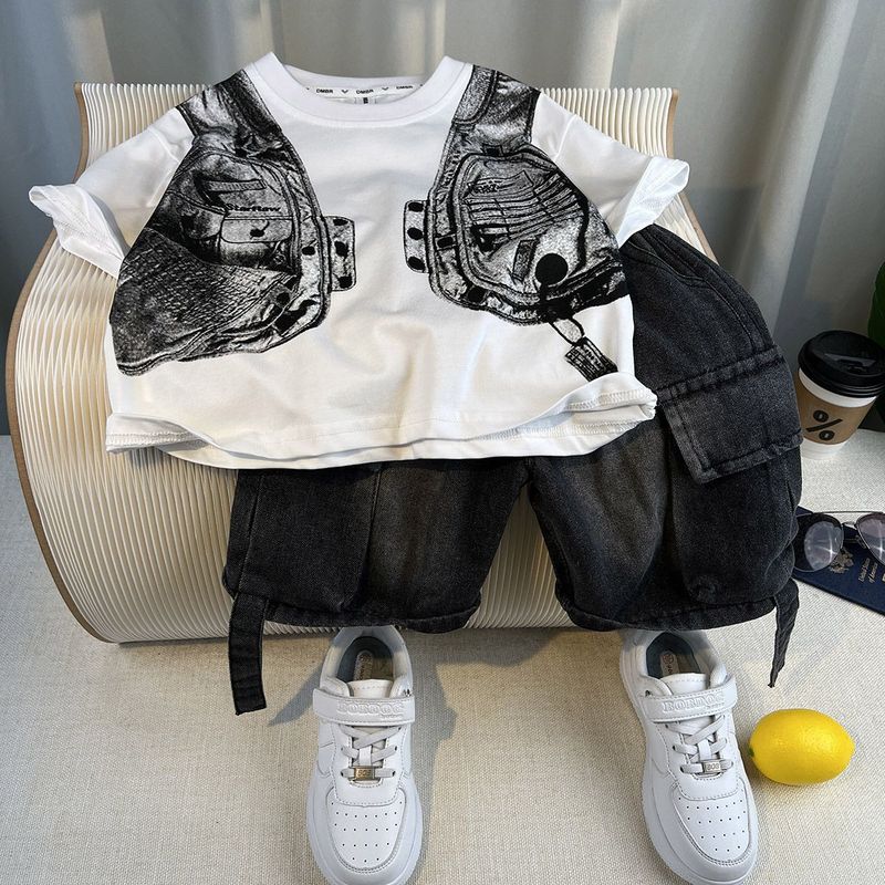男の子ストリートスーツ夏服子供服新しいハンサム子供夏半袖ベビーおしゃれ韓国風ツーピースセット|undefined