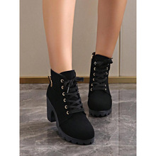 N 28568 Lace Up Suede Block Heel Ankle Boots ϵ��ĥɰ�ָ���