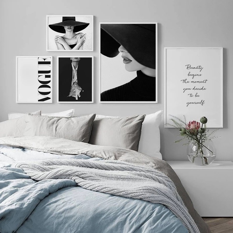 黑白现代时尚海报北欧帆布画女性墙壁艺术图片客厅家居装饰画芯