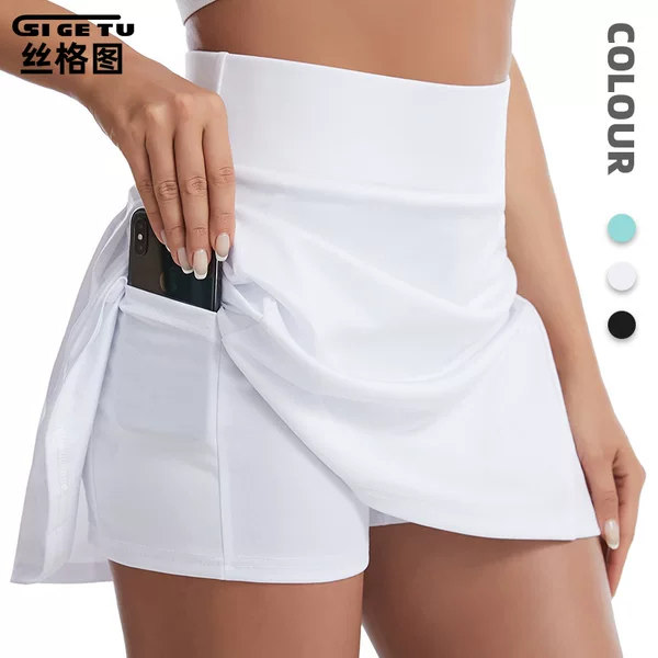 Anti-Exposure Nude-Feel Sports Short Skirt for Women, Summer Two-Piece High-Waisted Pleated Yoga Skirt, Outdoor Training Tennis Skirt