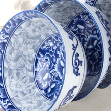 青花釉下彩高温瓷加厚防烫高脚饭碗面碗陶瓷盘菜鱼盘中式家用老式