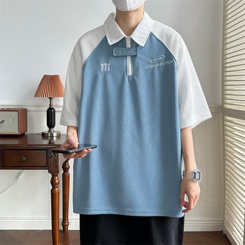 Summer T-shirt Slim fit 2023 new all-match short-sleeved T-shirt fashion brand half-sleeved men's fashion handsome color matching polo shirt trendy