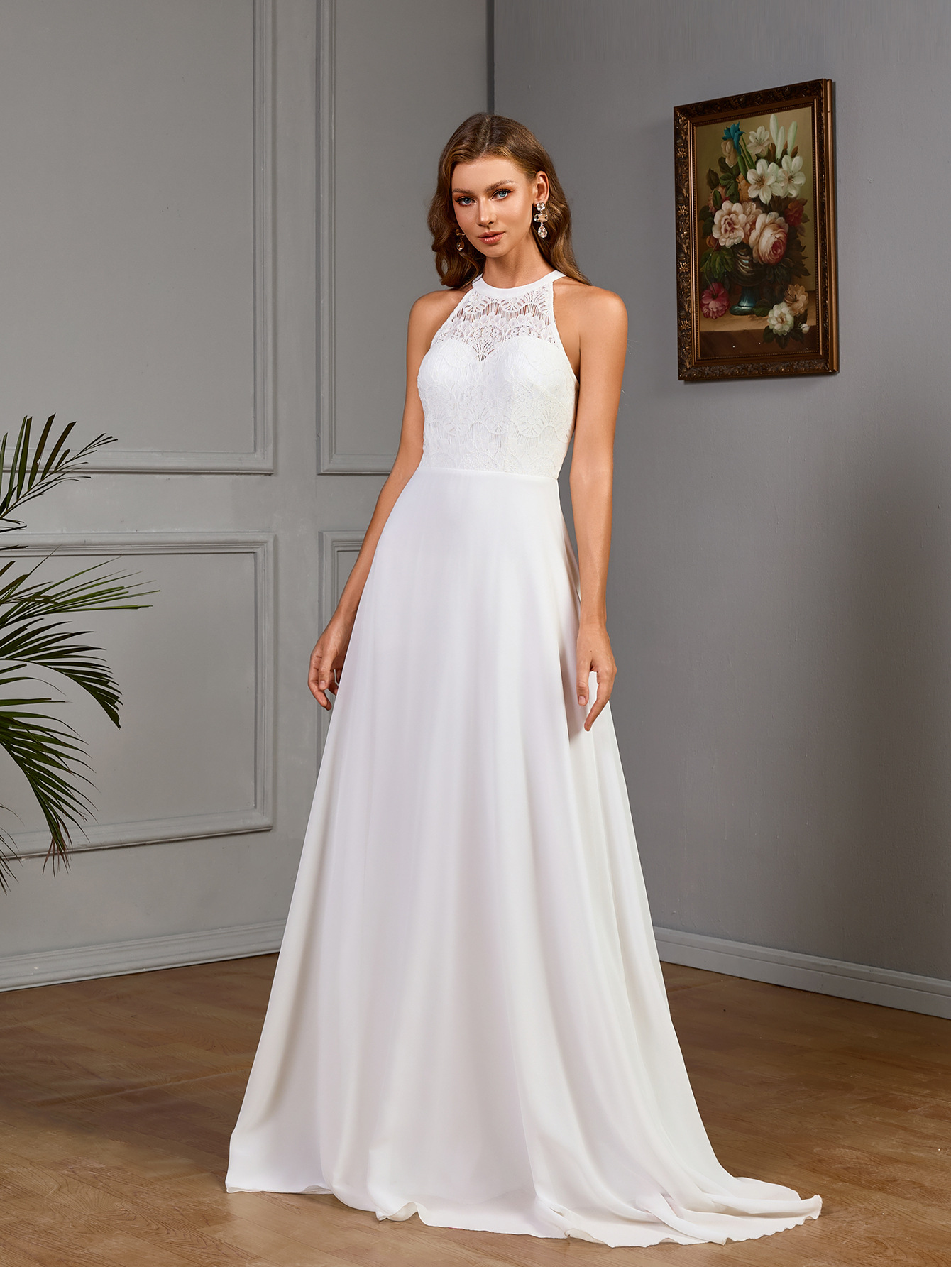 Spring Sleeveless Halter Dress Wedding Dress Bridesmaid Dress Solid Color Dress
