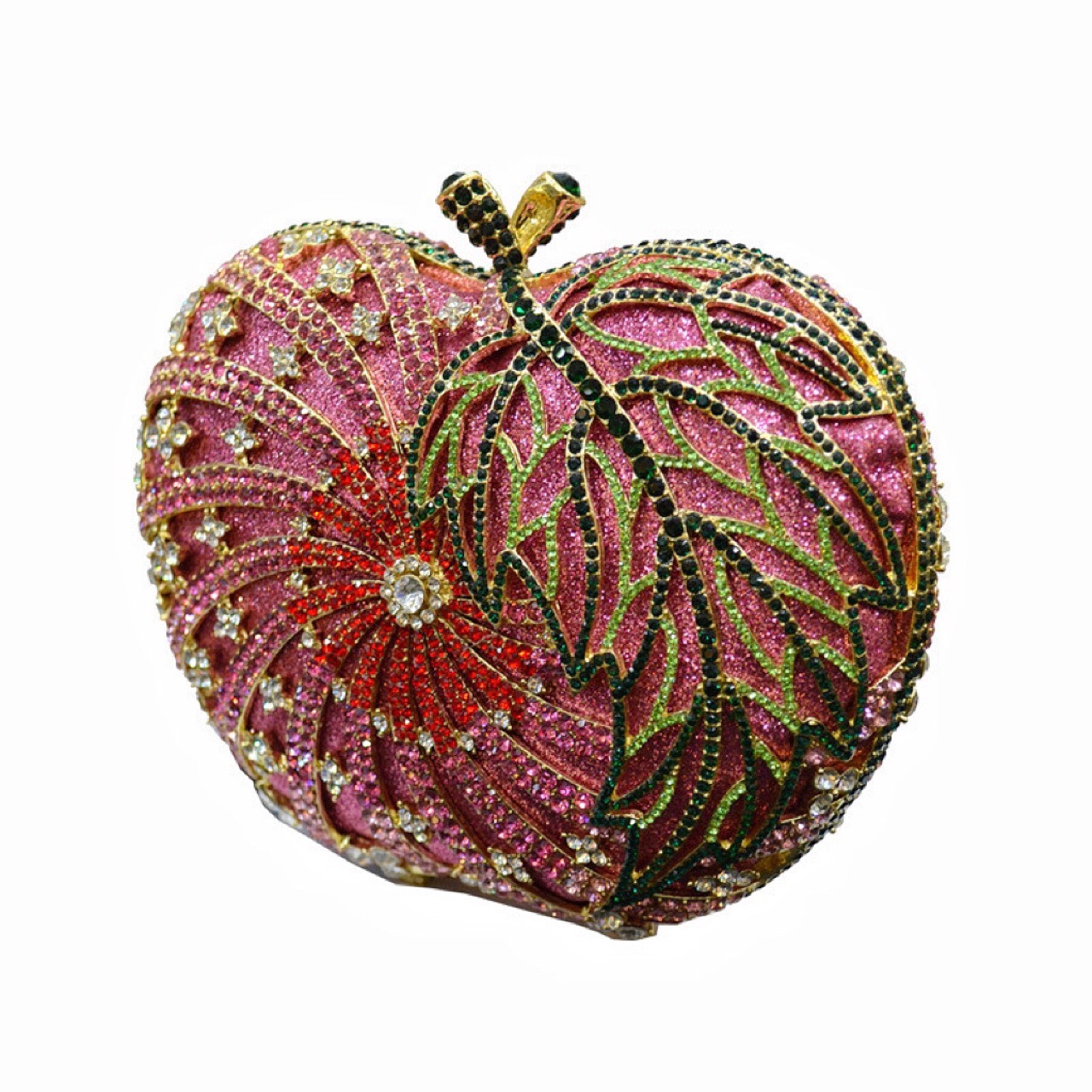 Túi clutch dạ tiệc nữ đính đá hình quả táo phong cách Âu Mỹ — Màu đỏ hoa hồng
