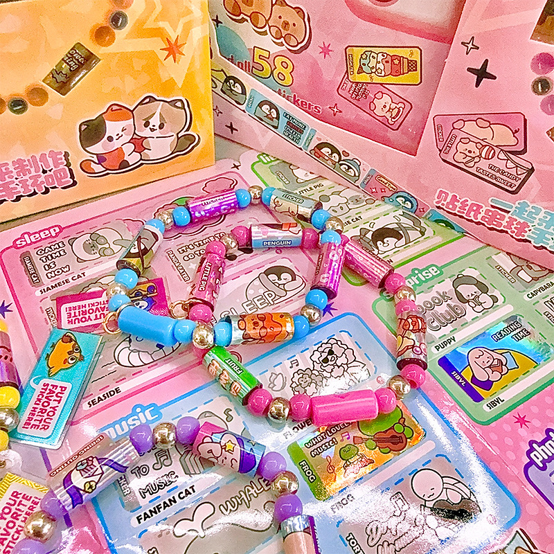 Etiqueta engomada del lenguaje, pulsera con cuentas, etiqueta engomada de la pulsera de la serie Happy Channel, accesorios de pulsera creativos portátiles