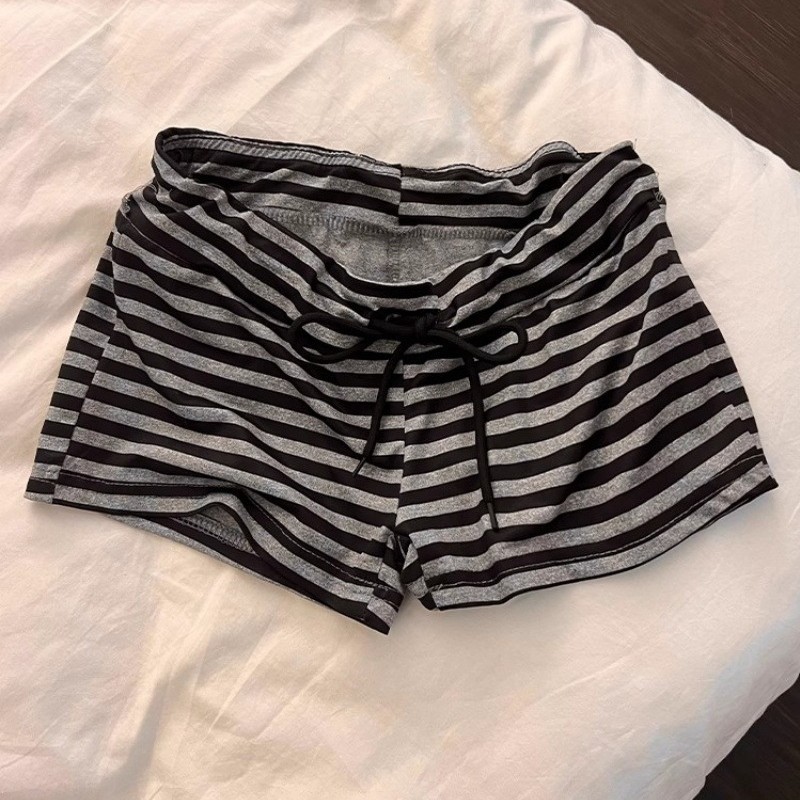 纯欲条纹系带挂脖小吊带睡衣女夏季辣妹带胸垫美背短裤家居服套装|undefined