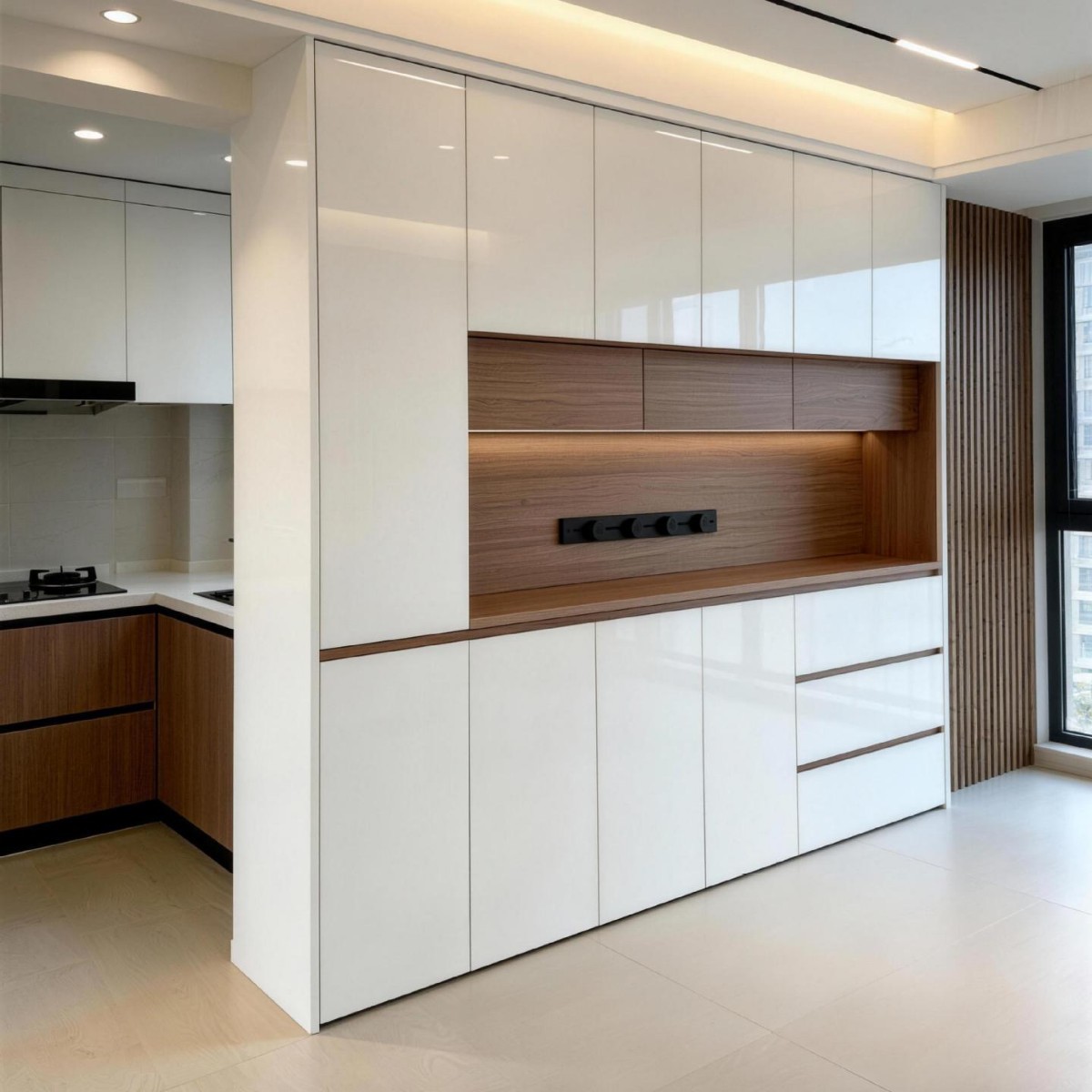 Light luxury dining sideboard and high cabinet integrated against the wall, modern minimalist dining room storage tea cabinet, living room honeycomb aluminum wine cabinet