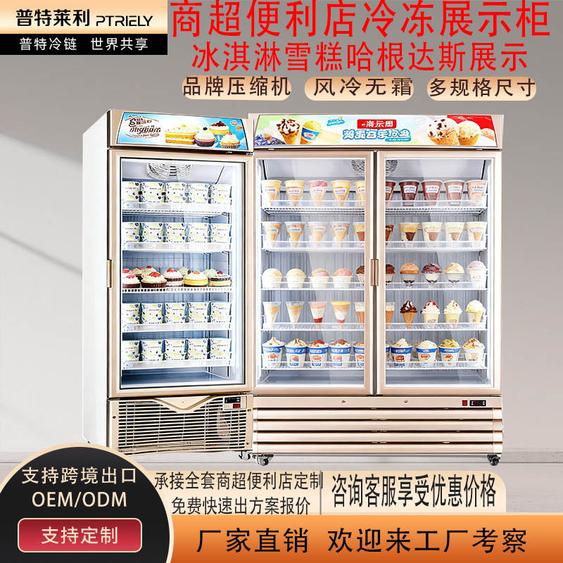 立式双开门冷冻柜冰淇淋雪糕哈根达斯单门展示风冷生鲜保鲜冷冻展