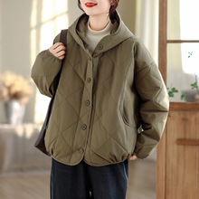 琪镌绘制冬新品日系森女系纯色连帽夹棉保暖棉衣棉服外套女81656