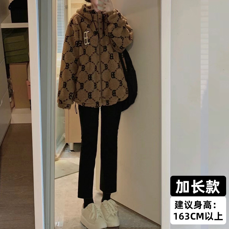 羊羔绒直筒裤女秋冬2025新款高腰显瘦休闲小个子黑色加绒烟管裤子|undefined