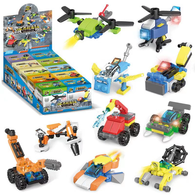 Mini Building Blocks Gift Box, 10 Random Mini Sets in One Pack, Assorted Vehicles & Animals