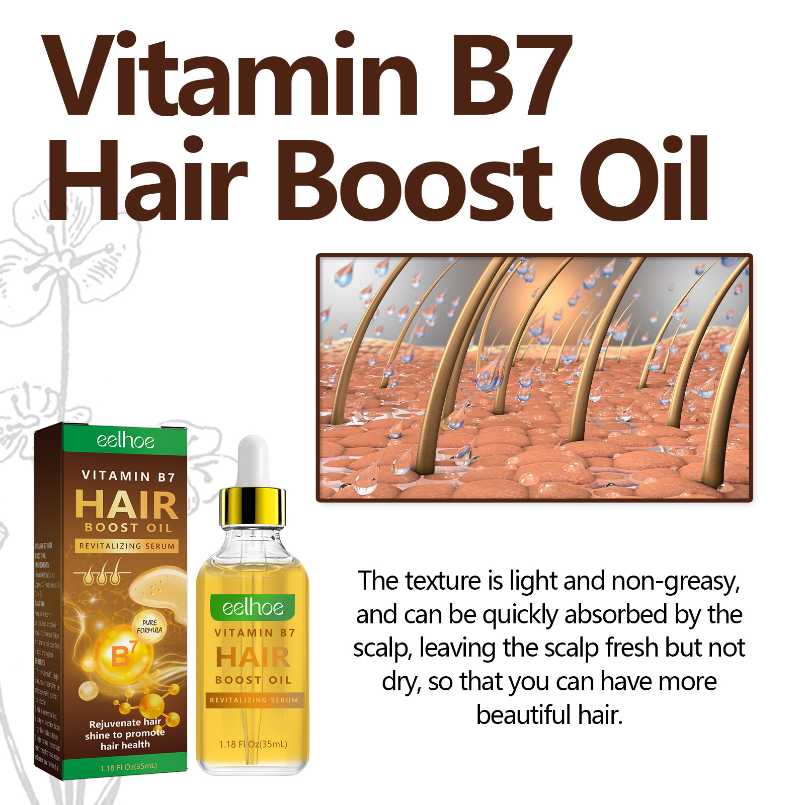 Esența de îngroșare a părului EELHOE întărește rădăcinile părului, hidratează scalpul, îngroașă părul, previne căderea părului și protejează esența părului._voghion.com