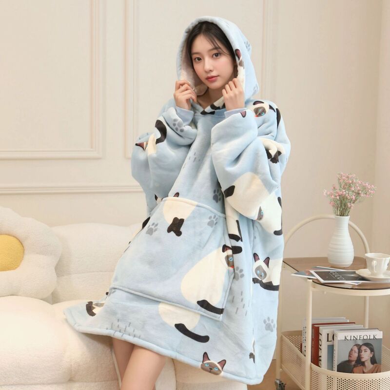 Amazon Lazy Tv Blanket Home Warmth Lazy Clothes Long Thickened Velvet Cat Home Clothes Can Be Weared Outside