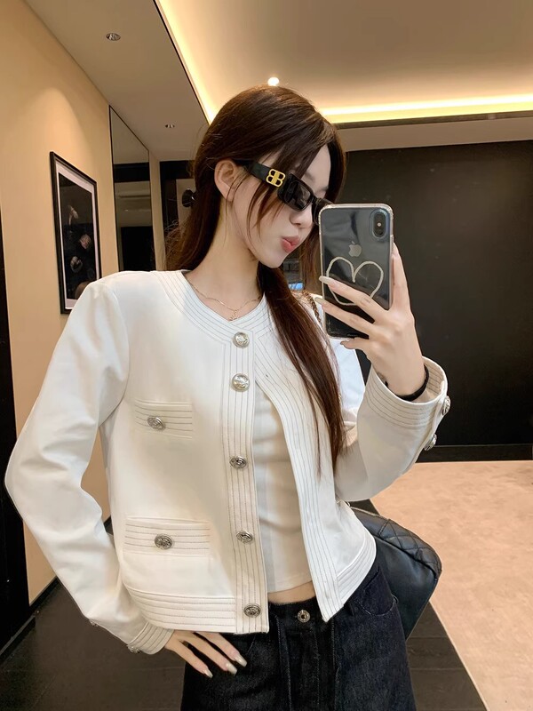 美式复古设计感明线圆领长袖牛仔外套女秋季宽松显瘦独特别致上衣|undefined