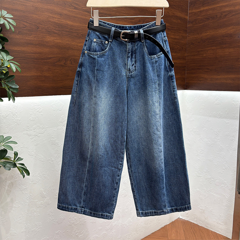European-style spring-summer new loose high-waisted wide-leg curved silhouette balloon pants for petite women, cropped straight-leg jeans European-style spring-summer new loose high-waisted wide-leg curved silhouette balloon pants for petite women, cropped straight-leg jeans