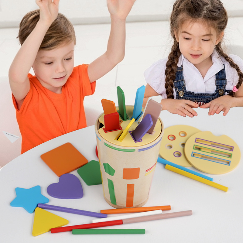 Taza de clasificación de formas de madera Montessori Educación temprana para niños Pensamiento Cognición de color Juguetes educativos de emparejamiento