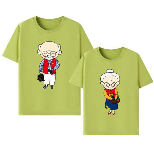 爷爷奶奶 夏季亲子装T恤短袖母女母子全家装卡通印花圆领纯棉T恤