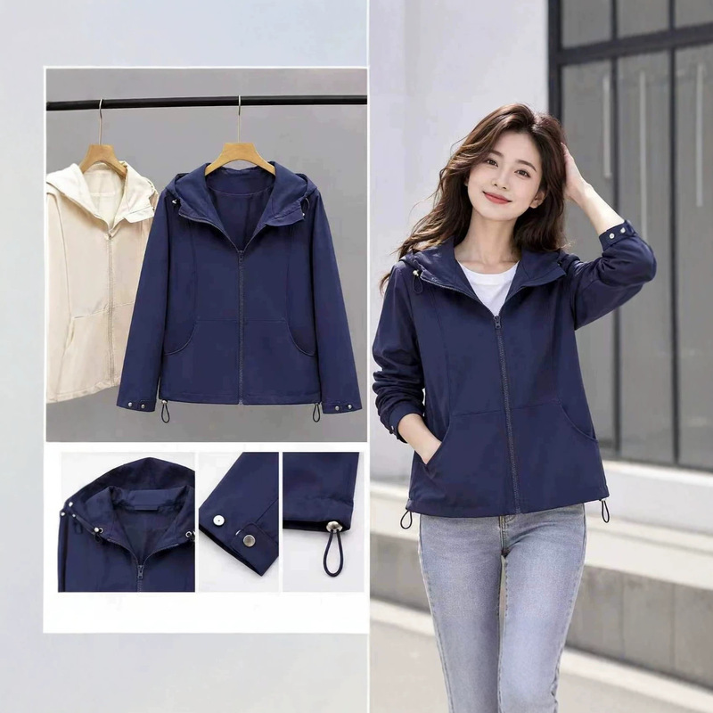Petite women's autumn Korean-style casual hooded jacket, breathable, slim-fit, windproof, versatile short outdoor sports jacket Petite women's autumn Korean-style casual hooded jacket, breathable, slim-fit, windproof, versatile short outdoor sports jacket