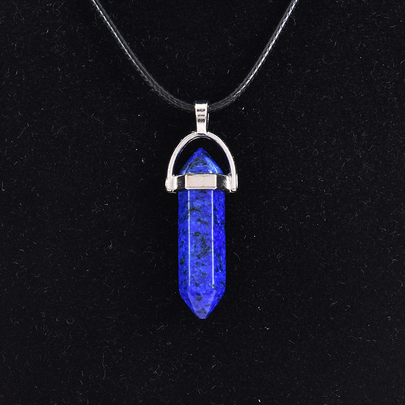 Cristal natural ágata columna hexagonal colgante diamante bala collar al por mayor cuarzo punto colgante