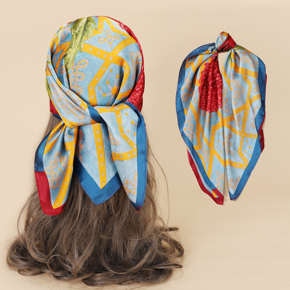 Women'S Gender Printing Design Women's Sweet Geometric Satin Printing Silk Scarves