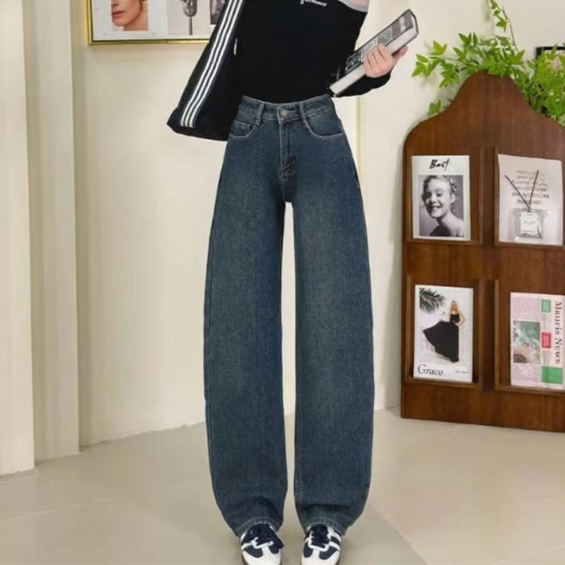 High-Waisted Retro Straight-Leg Jeans for Women 2025 Autumn and Winter New High-Waisted Loose Slimming Wide-Leg Pants Fashion Casual