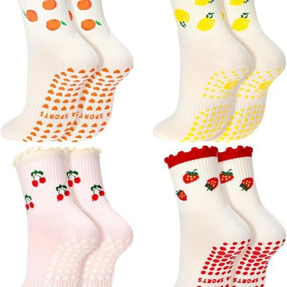 Factory-Processed Double Cute Pilates Socks and Women's Cute Fruit Polka Dot Socks with Grippers Factory-Processed Double Cute Pilates Socks and Women's Cute Fruit Polka Dot Socks with Grippers