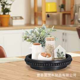 跨境木珠托盘餐厅氛围感香薰蜡烛盘咖啡杯茶盘可旋转香水饰品托盘