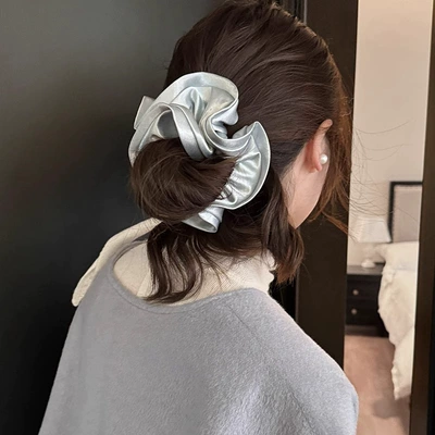 Korean Style Cyber Celebrity Pearlescent Satin Ruffled Large Intestine Hair Ring High-grade Tie Rope Women's Elegant Horseshoe Hair Rope Tie Head Flower