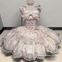 Dress Lolita style, bows and roses, lace choker, pink ornate JSK, 1 kg