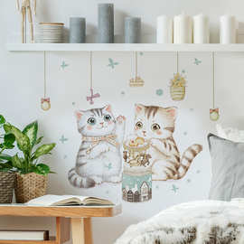 卡通猫咪儿童房装饰贴画冰箱房门可爱PVC墙贴纸女孩安静贴画纸