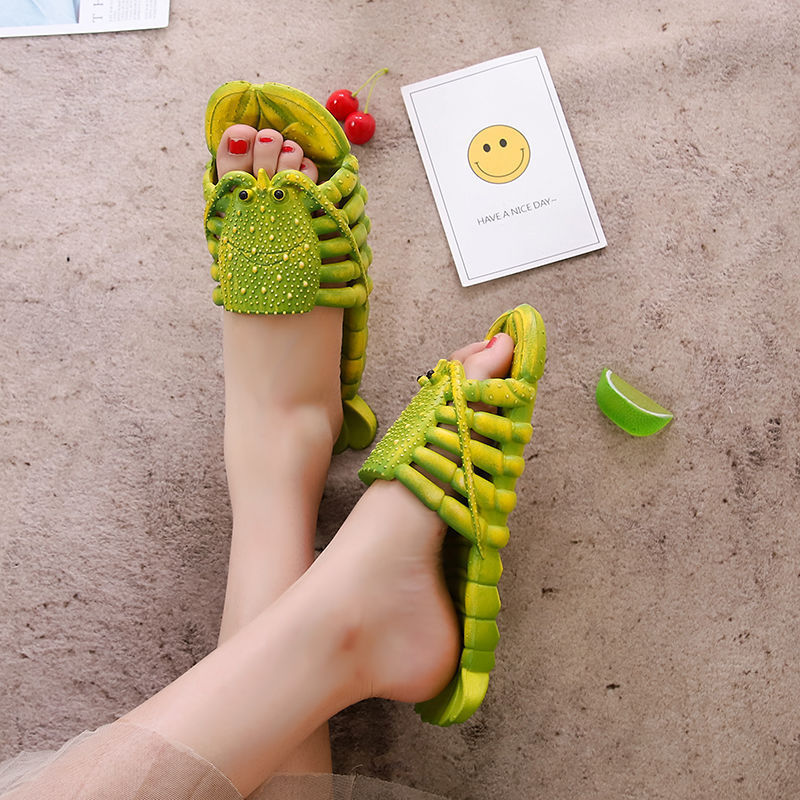 Men's and women's cartoon lobster slippers women's summer outdoor student cute parent-child couple Korean fashion indoor sandals girls
