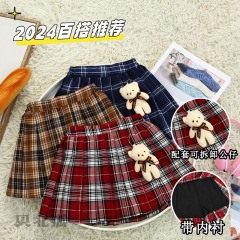 Girls' Summer Spring Outfit Fall Winter Half Skirt 2024 New Style Versatile Retro College Style Pleated Skirt Children's Short Skirt
