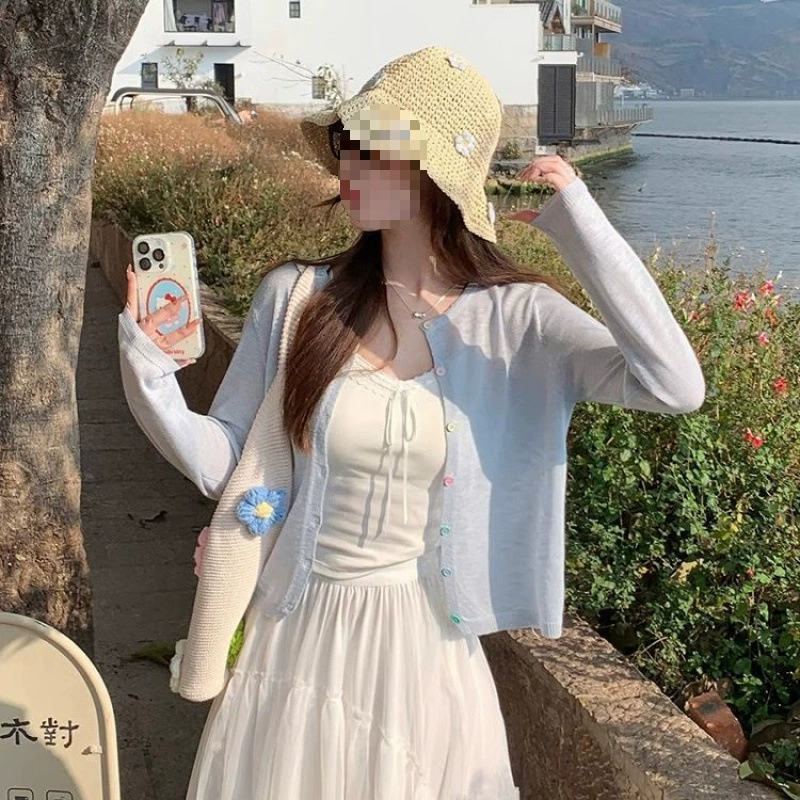 Женский кардиган с защитой от солнца, новинка 2025 года, блузка с защитой от солнца, летняя тонкая солнцезащитная верхняя одежда с кондиционером, верх с длинными рукавами